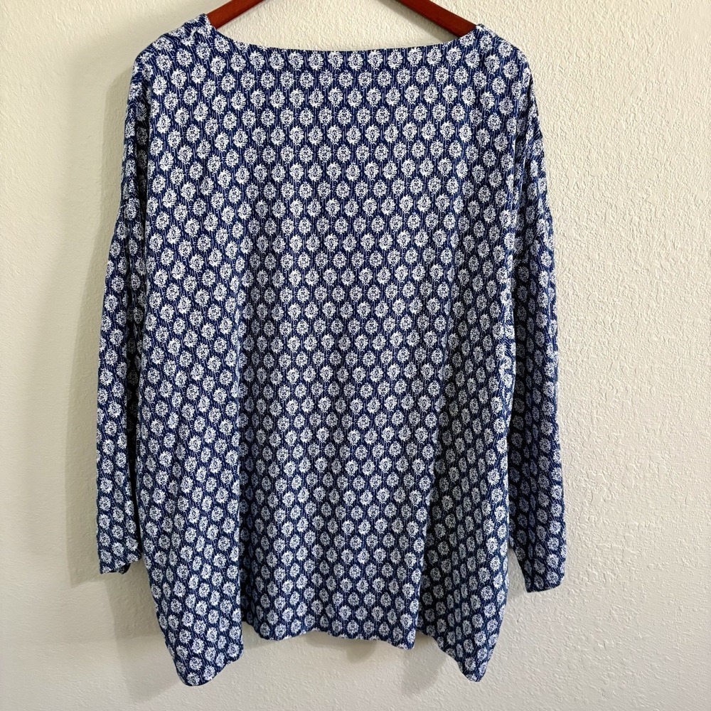 Pure Jill Tagged XL Tall Fits like a 2X Blue White Print Tunic Oversized Boho - Picture 5 of 10